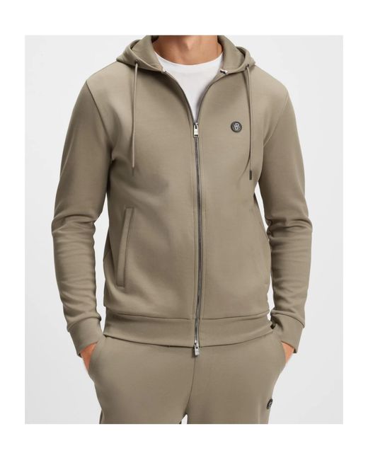 Boss Gray Boss Logo Patch Zipped Hoodie for men