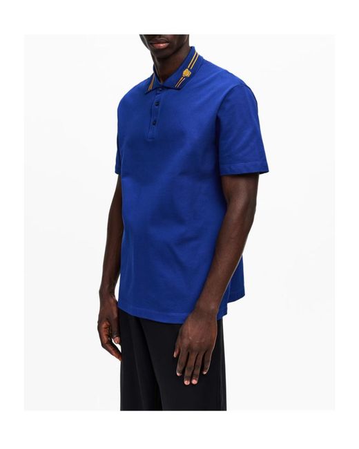 Versace Blue Medusa Short Sleeve Polo Shirt for men