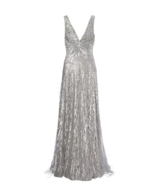 Monique Lhuillier Gray Sequined Tulle Gown