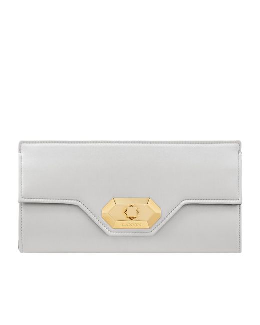 Lanvin Gray Invitation Small Metallic Satin Clutch