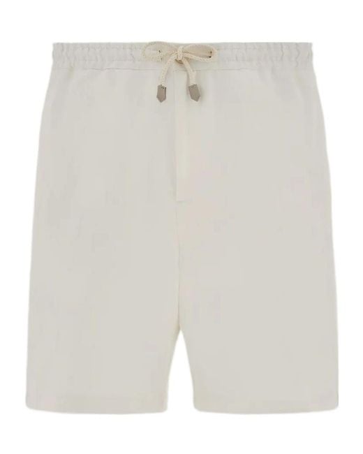 Canali White Poplin And Silk Bermuda Shorts With A Drawstring for men