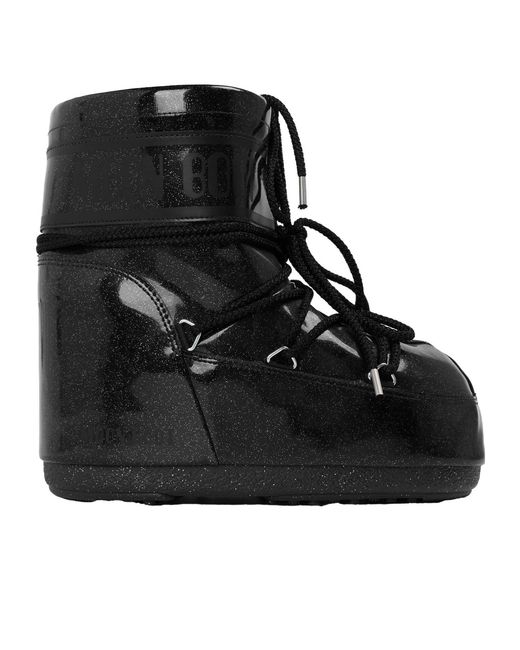Moon Boot Black Glitter Patent Snow Boots