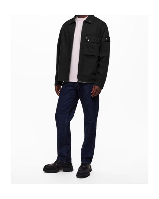 Stone Island Black Front Zip-Up Denim Jacket for men