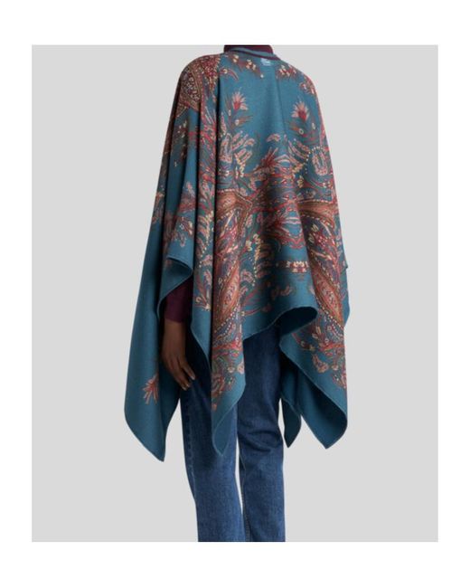 Etro Blue Paisley-Printed Tassel-Detailed Poncho