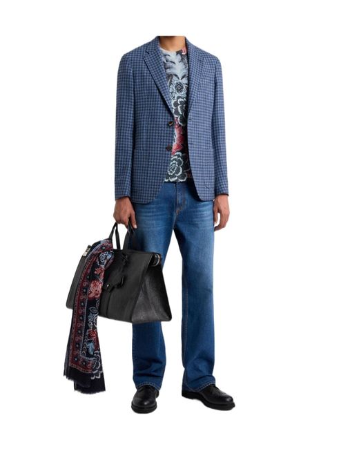 Etro Blue Wool-Blend Houndstooth Jacket for men