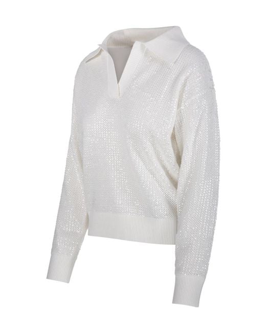 P.A.R.O.S.H. White V-Neck Knitted Sweater