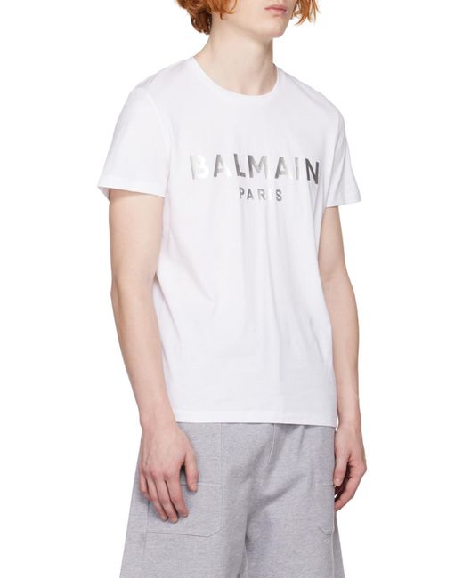 Balmain White Logo-Print Detail T-Shirt for men