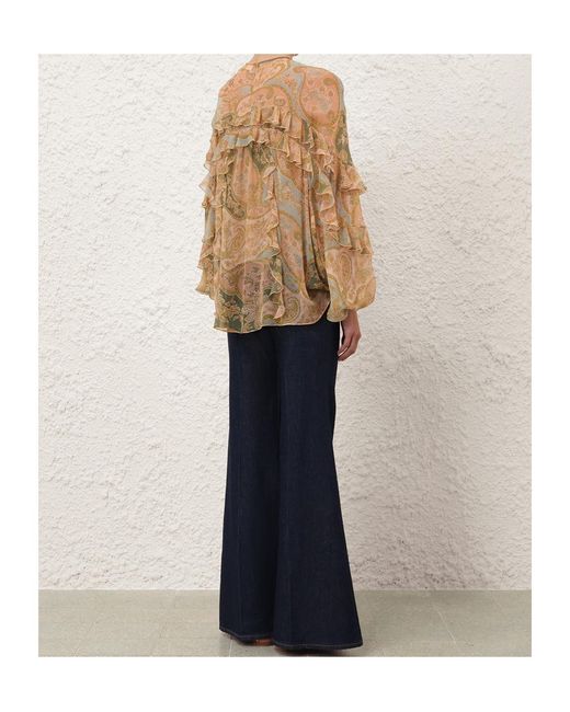 Zimmermann Natural Luna Flutter Ruffled Paisley Blouse