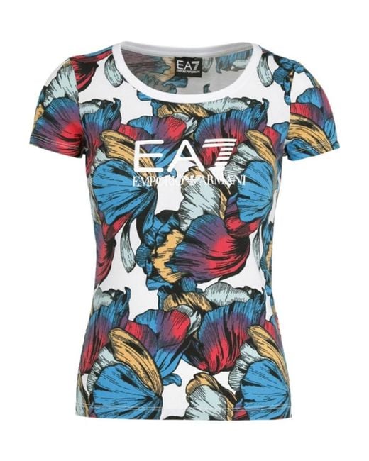EA7 Blue Item O-Neck Short-Sleeved T-Shirt