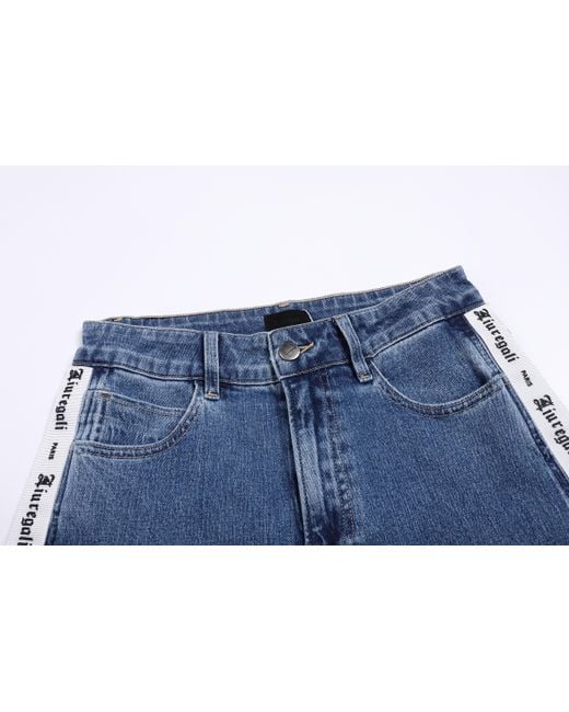 LIU REGALI Blue Long Ribbon Denim Shorts On The Side