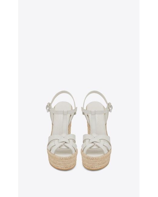 Saint Laurent White Tribute Wedge Sandals