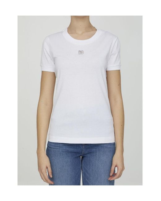 Dolce & Gabbana White Logo-Embellished Short-Sleeved Top