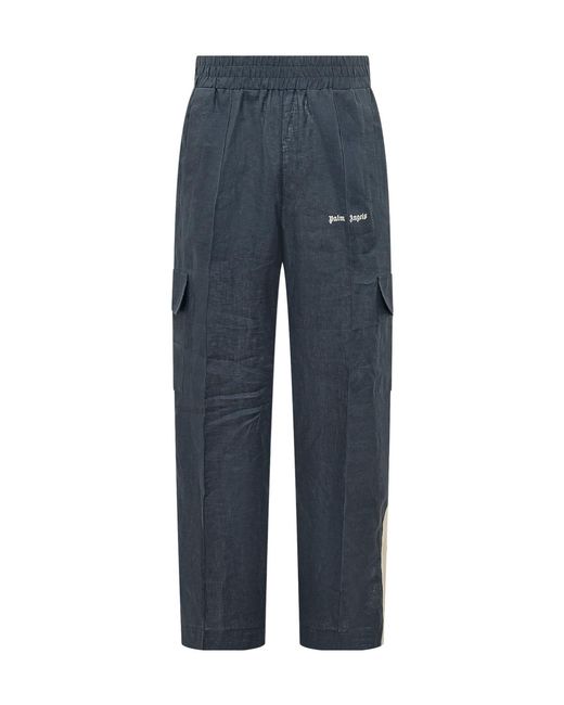 Palm Angels Blue Logo Detailed Cargo Pants for men