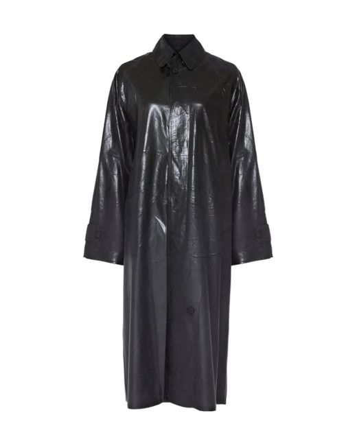 Maison Margiela Black Long Sleeve Coated Trench Coat