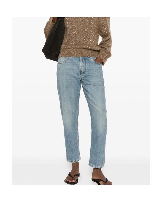 Brunello Cucinelli Blue Logo-Patch Jeans