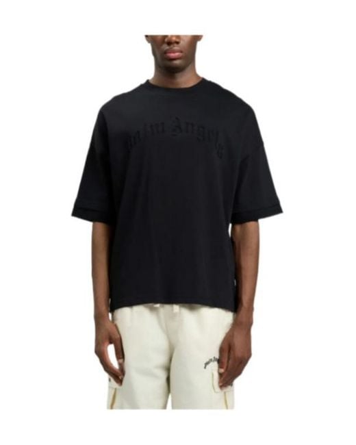Palm Angels Black Round Neck Short-Sleeved Top for men