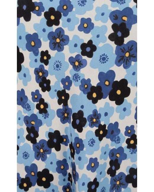 Miu Miu Blue Floral-Print Lace-Trim Midi Dress
