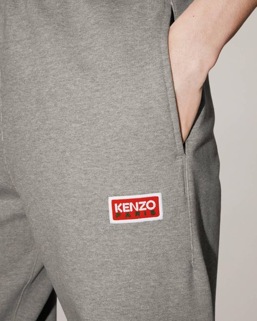 KENZO Gray Logo-Patch Trousers for men