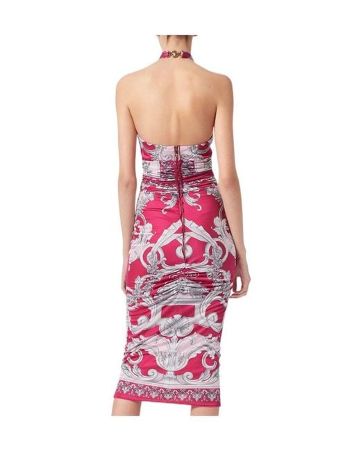 Versace Pink Baroque Pattern Cut-Out Sleeveless Dress