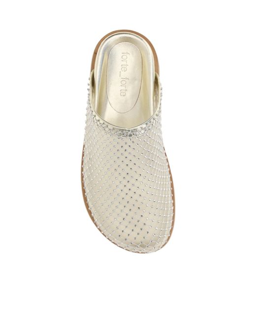 Forte_forte White Mesh Rhinestone Mules