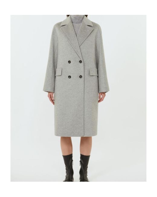 Max Mara Gray Alpaca And Wool Double-Breasted Coat
