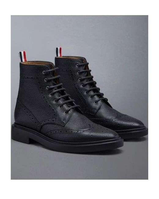 Thom Browne Black Brogue Lace-Up Boots