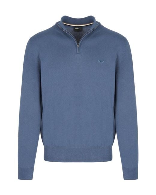 Boss Blue Boss Zip-Neck Knitted Pullover for men