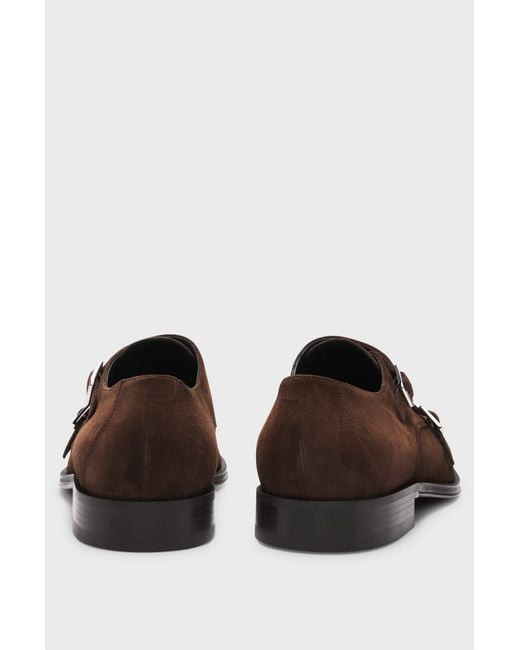 Boss Brown Suede Double-Breasted Monk Shoes for men