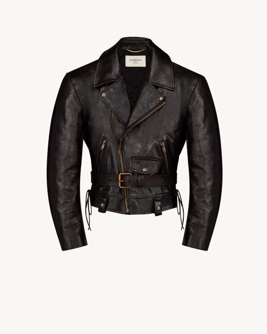 Saint Laurent Black Lace-Up Biker Jacket