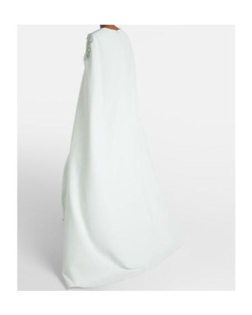 Safiyaa White Mattia Embellished Caped Crepe Gown