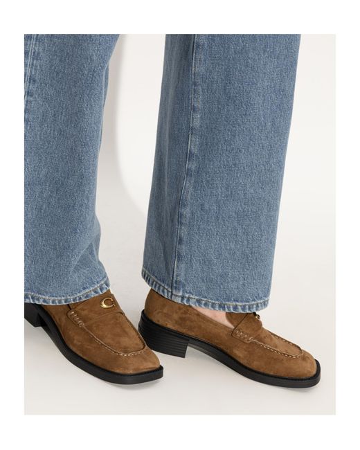 COACH Brown Block-Heel Suede Loafers