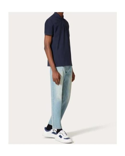 Valentino Blue Button Detailed Short-Sleeved Polo Shirt for men