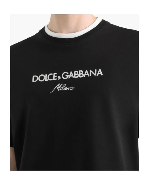 Dolce & Gabbana Black Logo Embroidered Crewneck T-Shirt for men