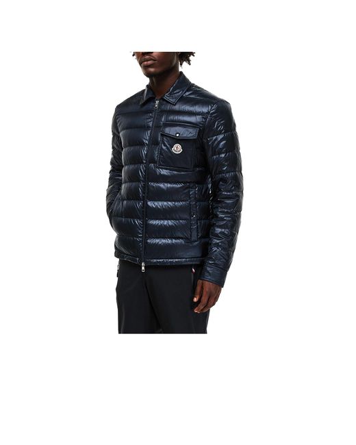 Moncler Blue Quilted Down Shirt Jacket for men