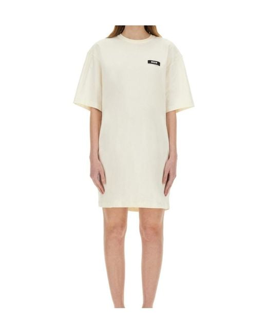 MSGM Natural Logo Patch Drawstring Dress