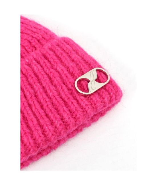 we11done Pink Logo Knitted Hat for men