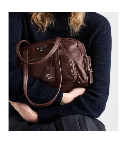 Prada Brown Large Washed Leather Top-Handle Bag