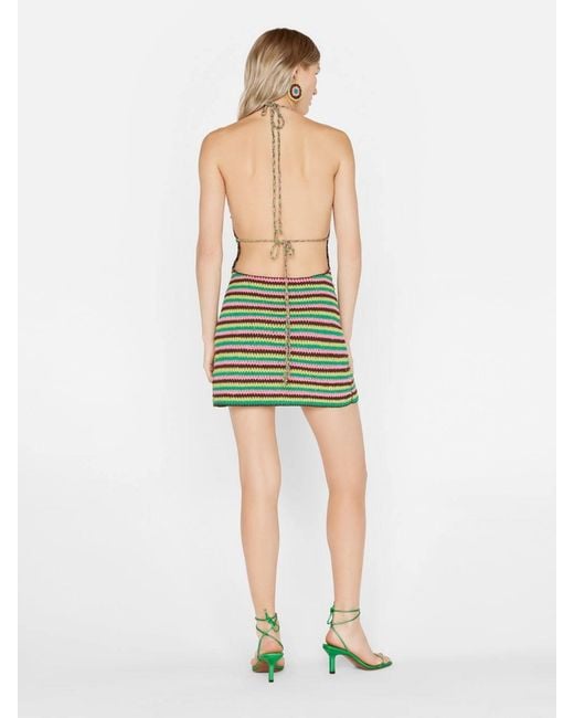 FRAME Green Crochet Neck Mini Dress