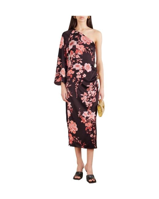 Borgo De Nor Red Embellished Printed Satin Midi Dress