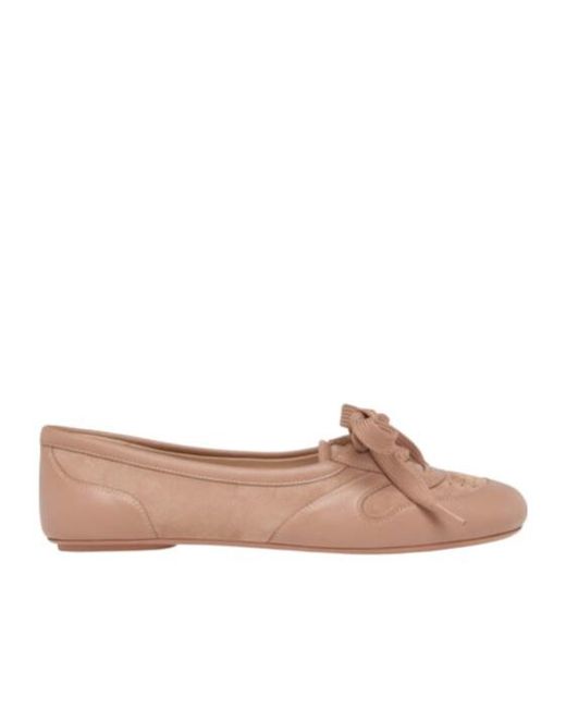 Gianvito Rossi Brown Lace-Up Ballet Flats
