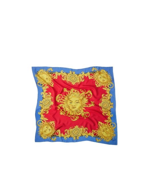 Versace Red Printed Silk Twill Scarf 90 Cm