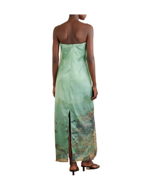 Staud Green Strapless Tulle Maxi Dress