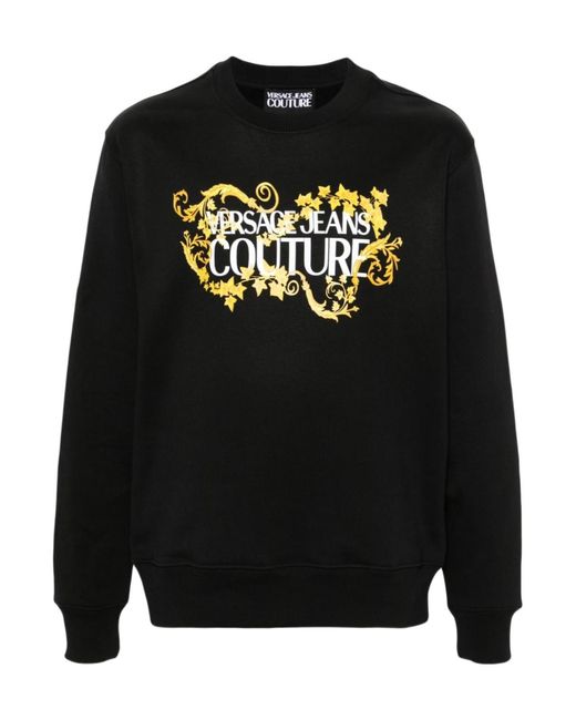 Versace Jeans Black Logo-Print Cotton Sweatshirt for men
