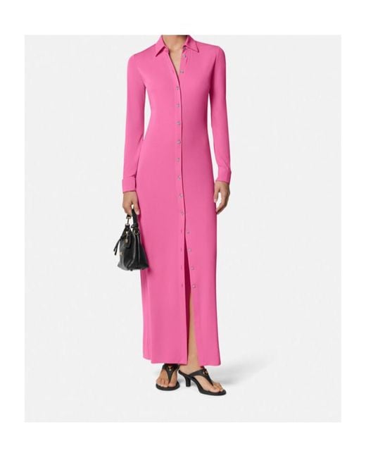 Versace Pink La Vacanza Crepe-Jersey Maxi Shirt Dress