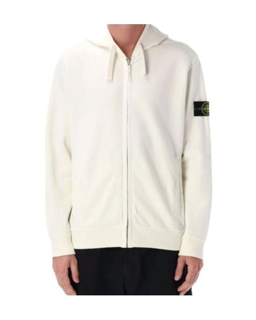 Stone Island White Compass Patch Zip-Up Hoodie for men