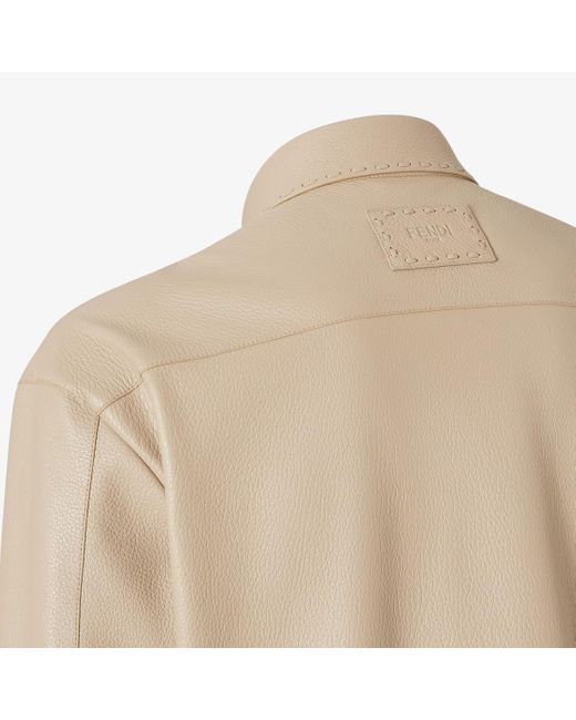 Fendi Natural Long Sleeved Snapped Leather Jacket for men