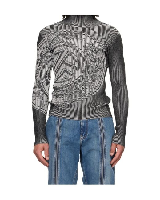 Jean Paul Gaultier Gray Laurel Stamp Jacquard Long-Sleeves Sweater for men
