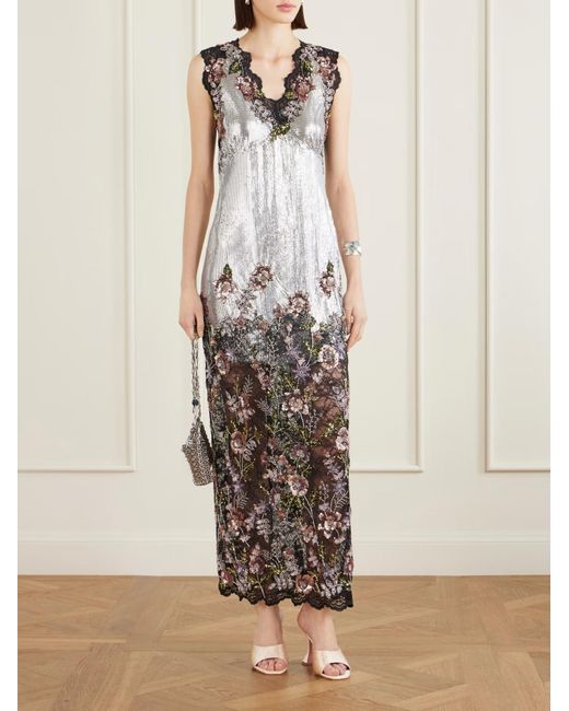 Rabanne White Rabanne Floral Embroidered Long Dress