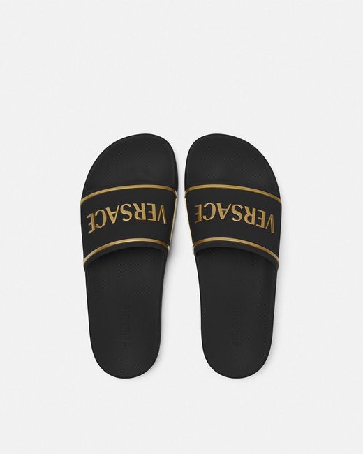 Versace Black Logo-Embossed Open-Toe Slides for men