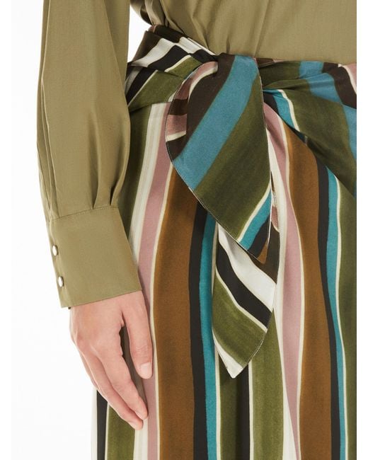Max Mara Green Patterned Crepe De Chine Pareo Skirt